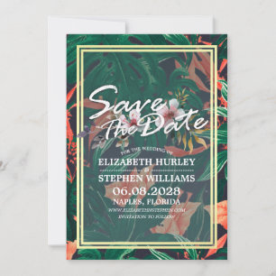 Save The Date Tropical Floral & Gold Frame Wedding Enregistrer L