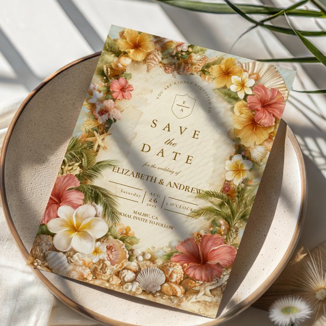 Save The Date Tropical Hibiscus Beach Botanical Wedding (Créateur téléchargé)