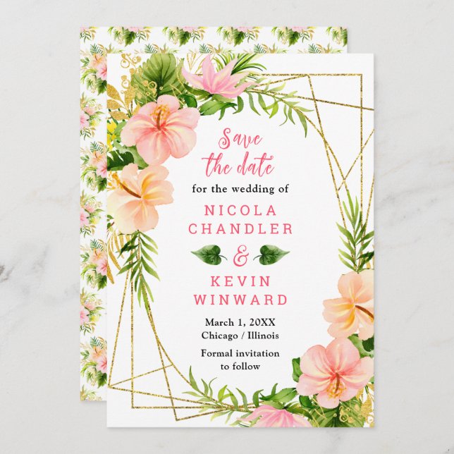 Save The Date Tropical Jungle with Foliage Wedding (Devant / Derrière)