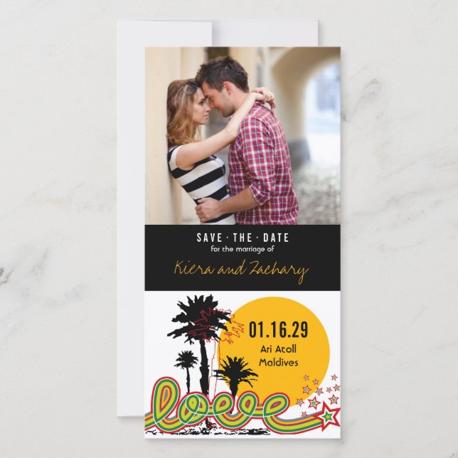 Save The Date Tropical Love Summer Palm Trees Retro Photo Modern (Devant)