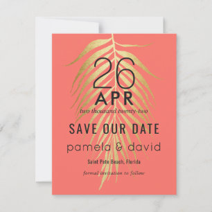 Save The Date Tropical moderne Sauvez la date dans Coral