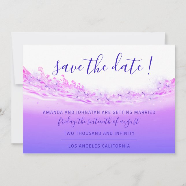 Save The Date Tropical Ocean Pink Waves Cobalt Blu (Front)