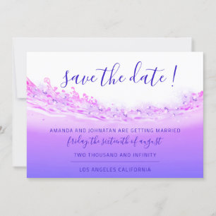 Save The Date Tropical Ocean Pink Waves Cobalt Blu