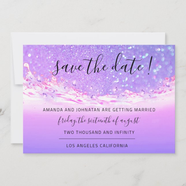 Save The Date Tropical Ocean Pink Waves Purple Blu (Front)