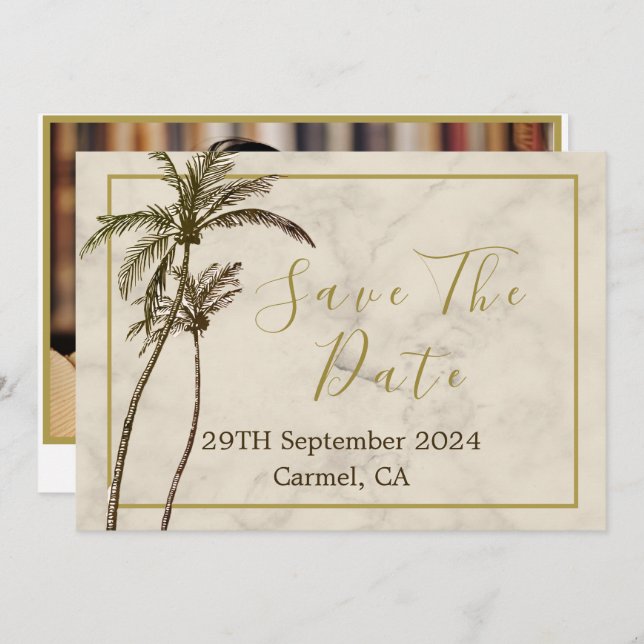 Save The Date Tropical Palm Tree élégant Mariage rustique modern (Devant / Derrière)