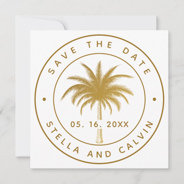 Save The Date Tropical Palm Tree Mariage Photo Gold (Devant)