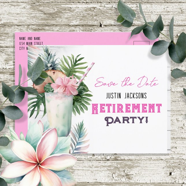 Save the Date Tropical Retirement Party Postcard (Creator Uploaded)