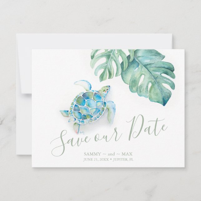 Save The Date Tropical Sauvegarder la date avec Tortue de mer à  (Devant)