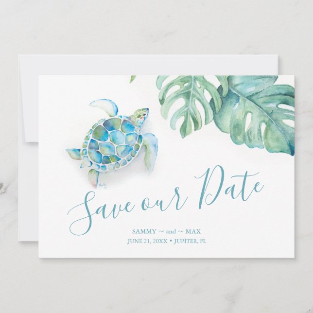 Save The Date Tropical Sauvez la date avec l'aquarelle tortue ma (Devant)