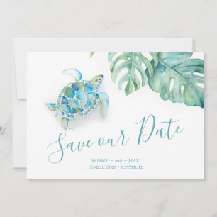 Save The Date Tropical Sauvez la date avec l'aquarelle tortue ma