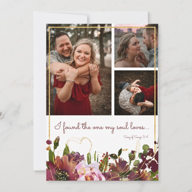Save The Date Trouvé One Soul Love 3 Photo Burgundy Gold (Devant)