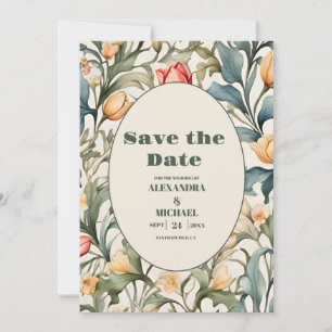 Save The Date Tulipes d'aquarelle William Morris Mariage