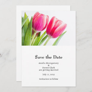 Save The Date Tulipes roses avec Mariage photo Feuille vert
