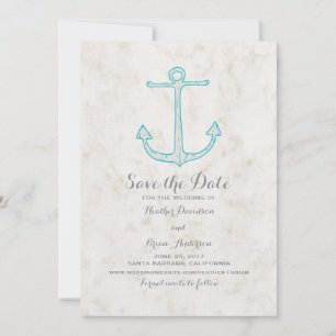Save The Date Turquoise Ancre rustique Enregistrer l'Invitation 