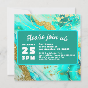 Save The Date Turquoise Bleu Vert Marbre Faux Or Mariage
