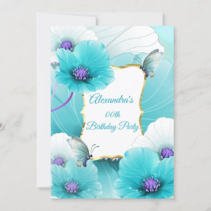 Save The Date Turquoise Blue Poppies Fleur Anniversaire invitati