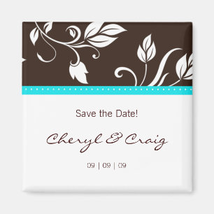 Save the Date Turquoise Brown Trendy Floral Magnet