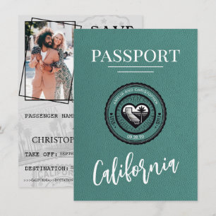Save The Date Turquoise California Passport Enregistrer La Date