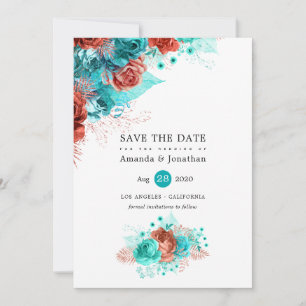 Save The Date Turquoise et Parties scintillant de corail Mariage