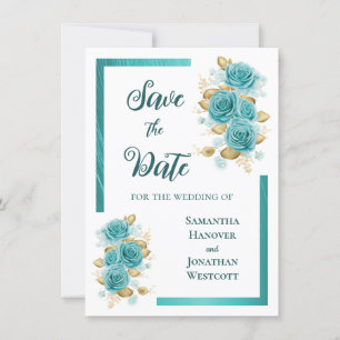 Save The Date Turquoise et Turquoise Rose Élégant Enregistrer la