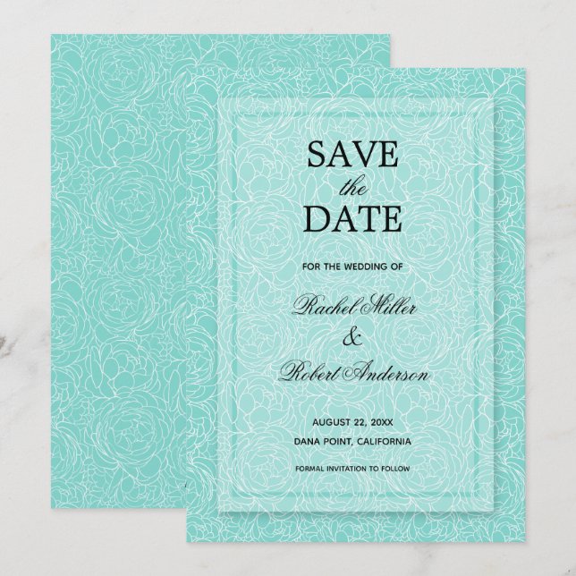 Save The Date Turquoise florale (Devant / Derrière)