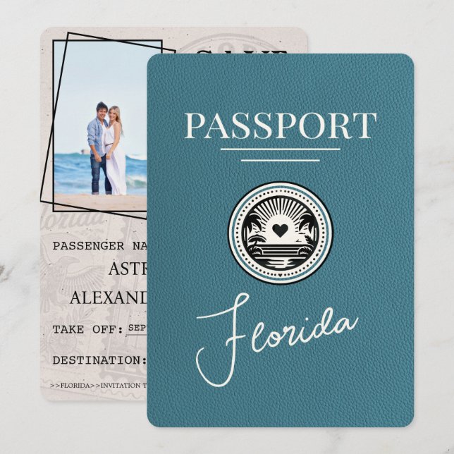 Save The Date Turquoise Florida Passeport Enregistrer La Date (Devant / Derrière)
