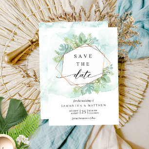 Save The Date Turquoise géométrique, bleu et vert vert vert