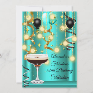 Save The Date Turquoise Gold Espresso Martini Cocktail Party Inv