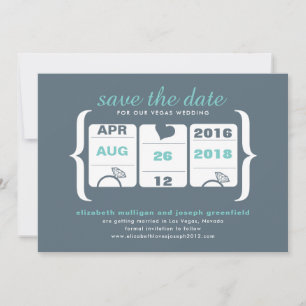 Save The Date Turquoise Gris Machine à fente Mariage Enregistrer