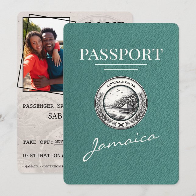 Save The Date Turquoise Jamaïque Passeport Enregistrer La Date (Devant / Derrière)