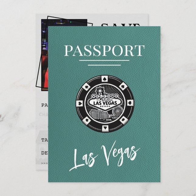 Save The Date Turquoise Las Vegas Passeport Enregistrer La Date (Devant / Derrière)