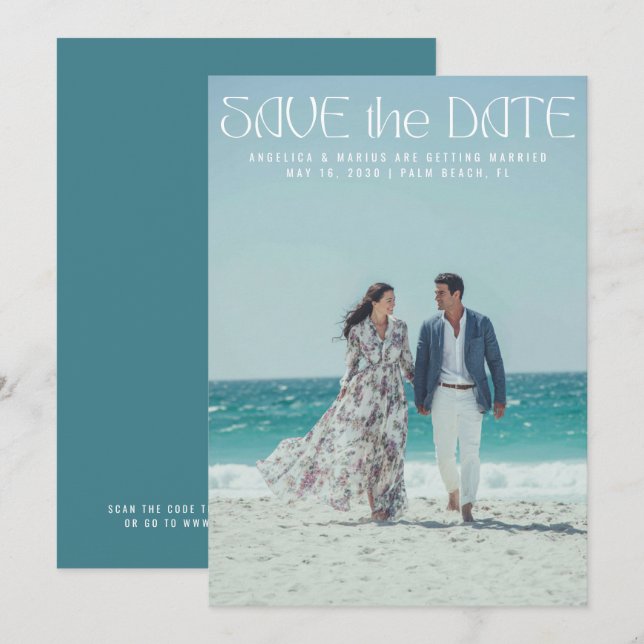 Save The Date Turquoise minimaliste moderne Mariage photo (Devant / Derrière)