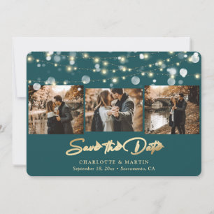 Save The Date Turquoise moderne et Mariage d'or 3 Photo Enregist
