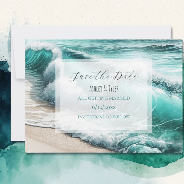 Save The Date Turquoise Ocean Waves Wedding Enregistrer la date (Créateur téléchargé)
