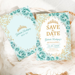 Save The Date Turquoise Or Floral Quinceanera