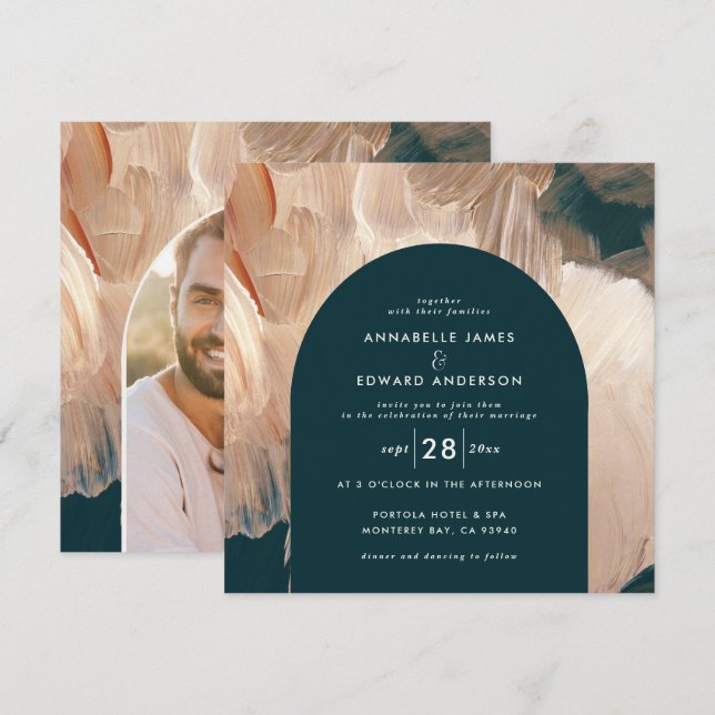 Save The Date Turquoise peintre mariage arche moderne 1 photo (Devant / Derrière)