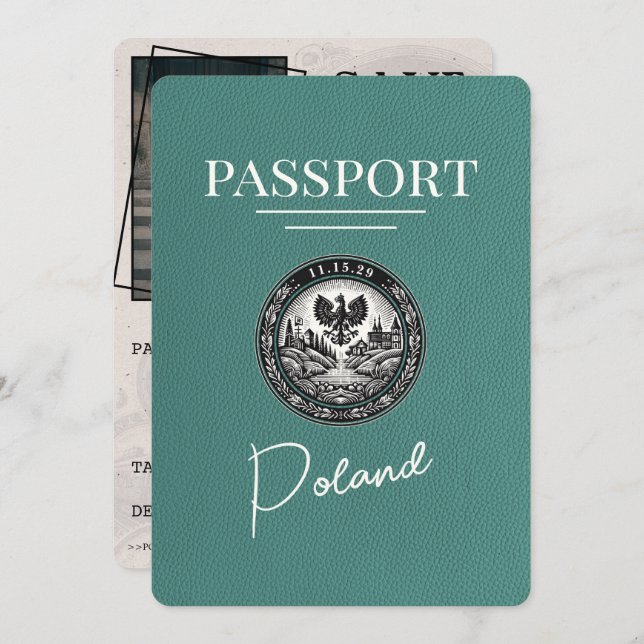 Save The Date Turquoise Pologne Passeport Enregistrer La Date (Devant / Derrière)