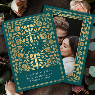 Save The Date Turquoise Royal Médiéval Épée Mariage Photo