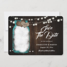Save The Date Turquoise rustique Mason Jar Bois Chaîne Lumière M