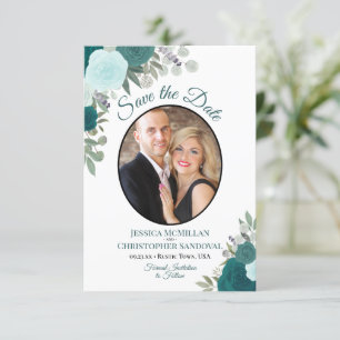 Save The Date Turquoise & Turquoise Elegant Floral Boho Mariage 