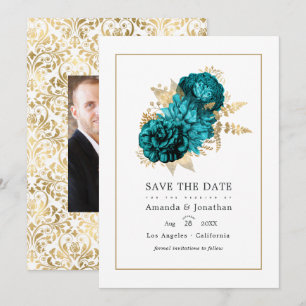 Save The Date Turquoise vintage - Mariage Floral Turquoise et Or