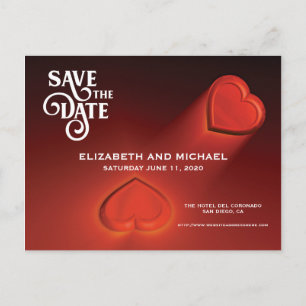 Save The Date, Two Hearts Red Postcard