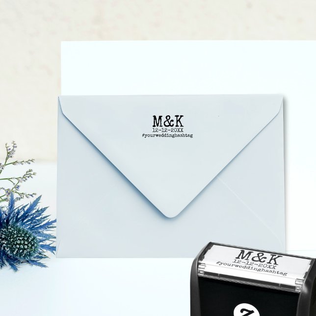 Save the Date Typewriter Font Self-inking Stamp (A simple typewriter font Save the Date stamp with your initials and space for your wedding hashtag)