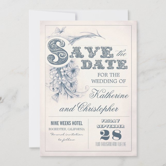 Save The Date typographie antique enregistrer la date design (Devant)