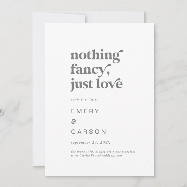 Save The Date Typographie Argent moderne Rien de fantaisie Juste (Devant)