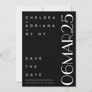 Save The Date Typographie Art Déco Mariage noir blanc