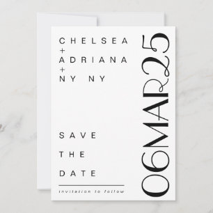 Save The Date Typographie Art Déco Moderne Noir Blanc