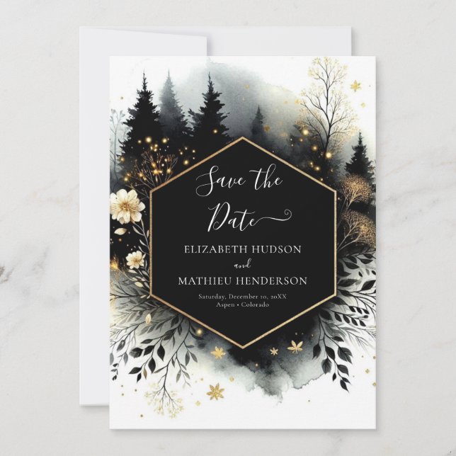 Save The Date Typographie Beau Mariage forestier enchanté (Devant)