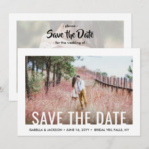 Save The Date Typographie blanche moderne superposer deux Mariag