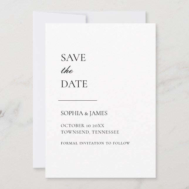 Save The Date Typographie Blanche Simple Moderne Enregistrer La  (Devant)